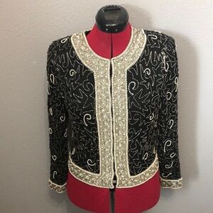 Vintage Lawrence Kazer Evening Jacket S 100% Silk Sequins dinner formal cocktail